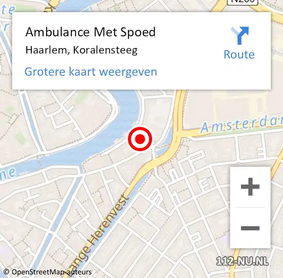 Locatie op kaart van de 112 melding: Ambulance Met Spoed Naar Haarlem, Koralensteeg op 12 oktober 2015 00:58