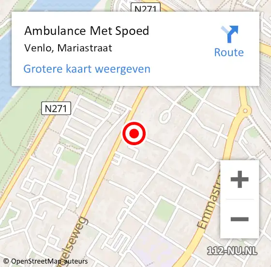 Locatie op kaart van de 112 melding: Ambulance Met Spoed Naar Venlo, Mariastraat op 12 oktober 2015 09:18