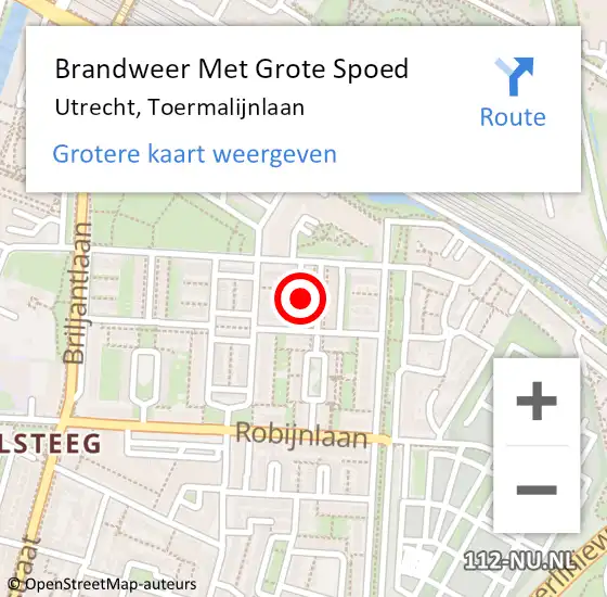Locatie op kaart van de 112 melding: Brandweer Met Grote Spoed Naar Utrecht, Toermalijnlaan op 12 oktober 2015 11:49