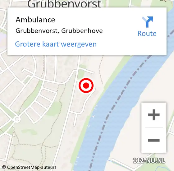 Locatie op kaart van de 112 melding: Ambulance Grubbenvorst, Grubbenhove op 12 oktober 2015 12:39