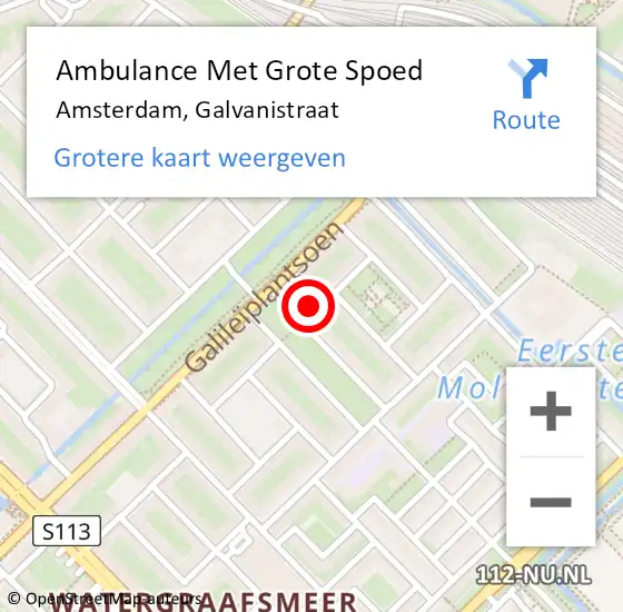 Locatie op kaart van de 112 melding: Ambulance Met Grote Spoed Naar Amsterdam, Galvanistraat op 12 oktober 2015 13:29