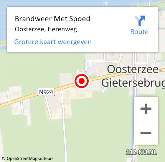 Locatie op kaart van de 112 melding: Brandweer Met Spoed Naar Oosterzee, Herenweg op 12 oktober 2015 13:41