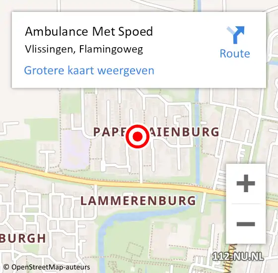 Locatie op kaart van de 112 melding: Ambulance Met Spoed Naar Vlissingen, Flamingoweg op 12 oktober 2015 14:45