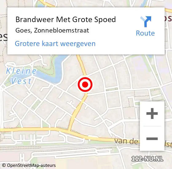 Locatie op kaart van de 112 melding: Brandweer Met Grote Spoed Naar Goes, Zonnebloemstraat op 12 oktober 2015 14:54