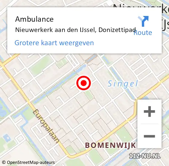 Locatie op kaart van de 112 melding: Ambulance Nieuwerkerk aan den IJssel, Donizettipad op 12 oktober 2015 15:05
