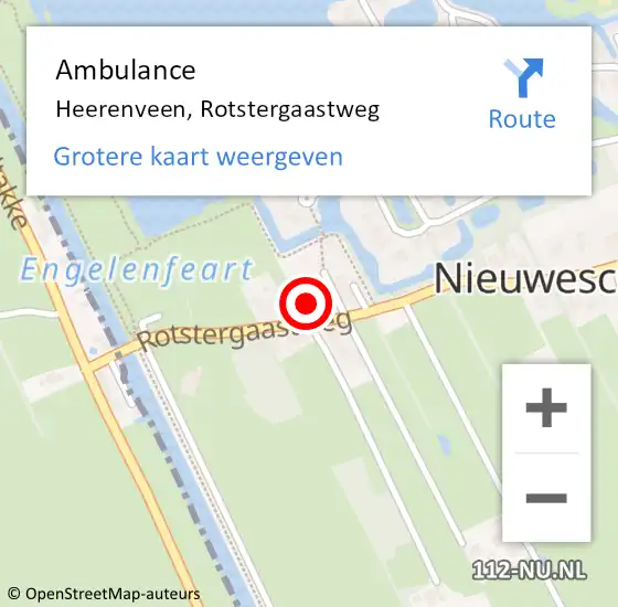 Locatie op kaart van de 112 melding: Ambulance Heerenveen, Rotstergaastweg op 12 oktober 2015 15:29