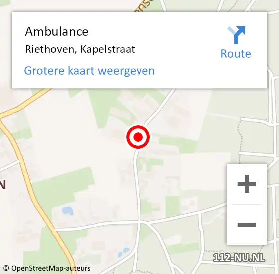 Locatie op kaart van de 112 melding: Ambulance Riethoven, Kapelstraat op 12 oktober 2015 16:47