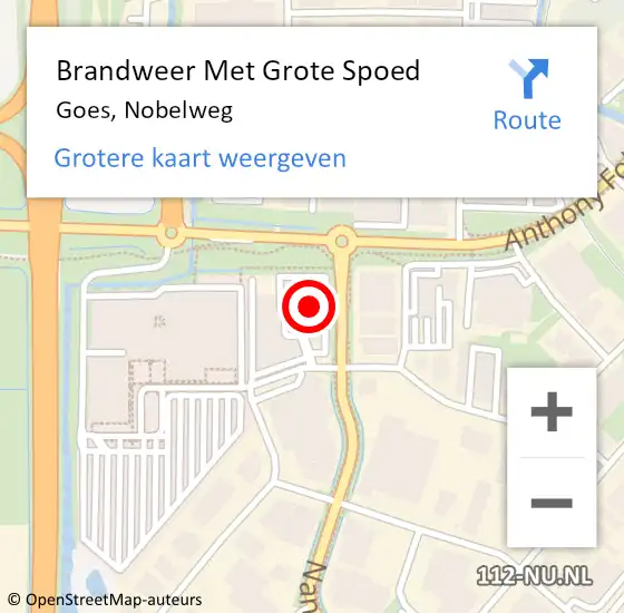 Locatie op kaart van de 112 melding: Brandweer Met Grote Spoed Naar Goes, Nobelweg op 12 oktober 2015 17:22