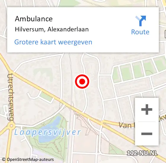 Locatie op kaart van de 112 melding: Ambulance Hilversum, Alexanderlaan op 23 november 2013 13:19