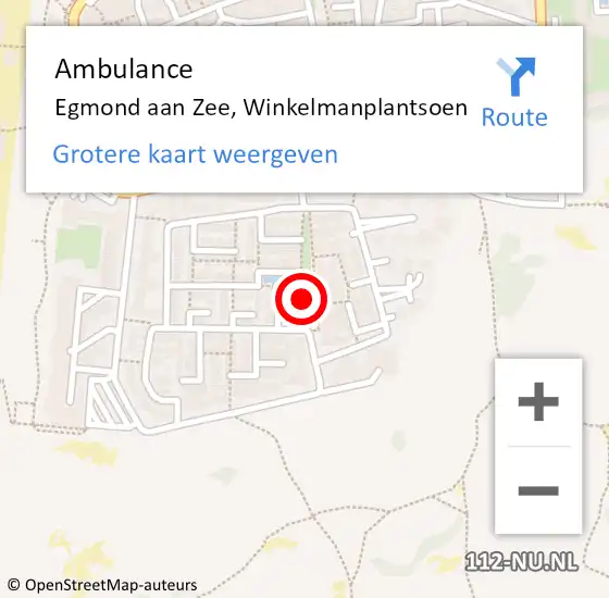 Locatie op kaart van de 112 melding: Ambulance Egmond aan Zee, Winkelmanplantsoen op 12 oktober 2015 18:16