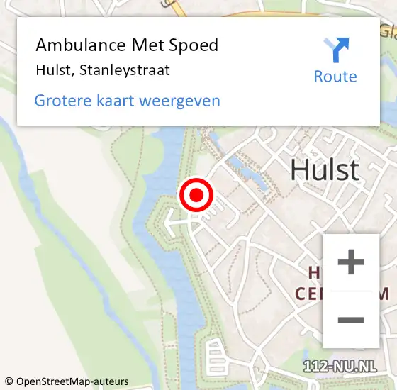 Locatie op kaart van de 112 melding: Ambulance Met Spoed Naar Hulst, Stanleystraat op 12 oktober 2015 18:33