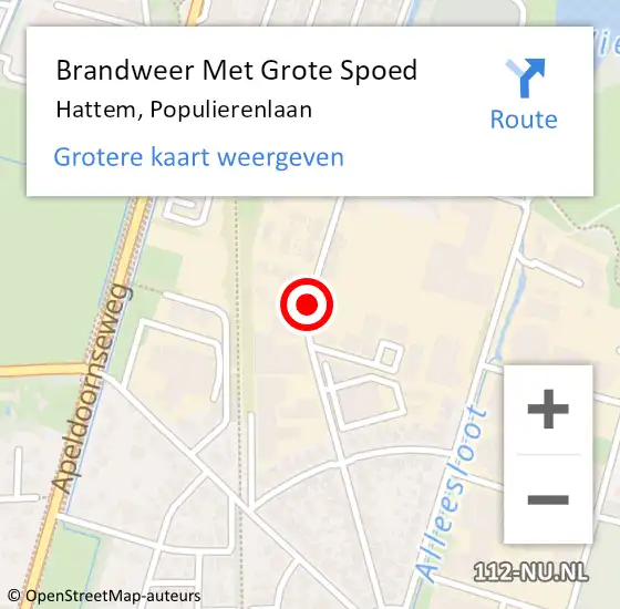 Locatie op kaart van de 112 melding: Brandweer Met Grote Spoed Naar Hattem, Populierenlaan op 12 oktober 2015 20:31