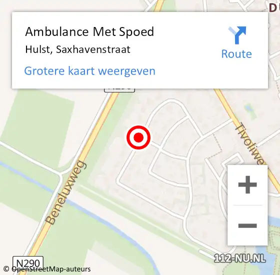 Locatie op kaart van de 112 melding: Ambulance Met Spoed Naar Hulst, Saxhavenstraat op 13 oktober 2015 08:15