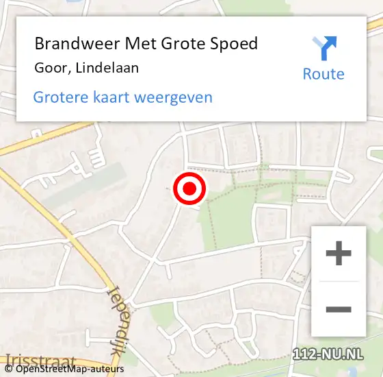 Locatie op kaart van de 112 melding: Brandweer Met Grote Spoed Naar Goor, Lindelaan op 13 oktober 2015 11:29