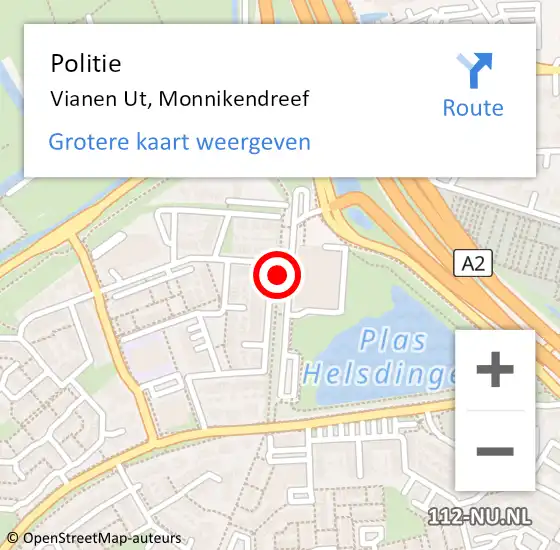 Locatie op kaart van de 112 melding: Politie Vianen Ut, Monnikendreef op 13 oktober 2015 12:24