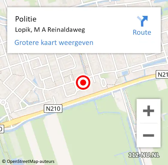 Locatie op kaart van de 112 melding: Politie Lopik, M A Reinaldaweg op 13 oktober 2015 14:48