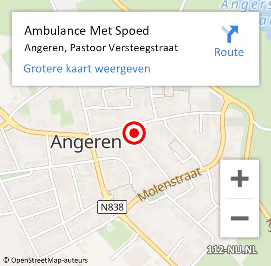 Locatie op kaart van de 112 melding: Ambulance Met Spoed Naar Angeren, Pastoor Versteegstraat op 13 oktober 2015 15:41