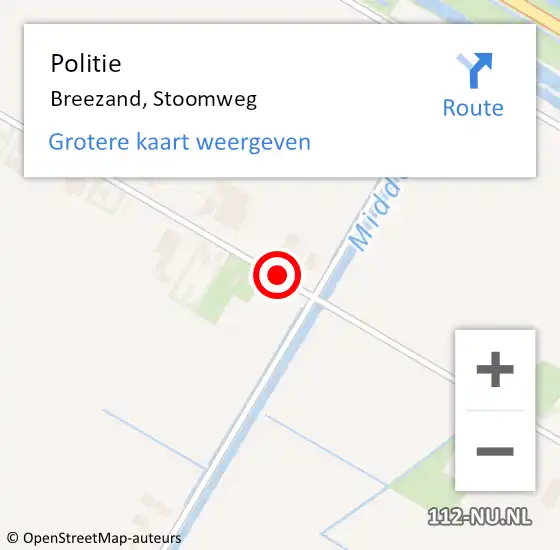 Locatie op kaart van de 112 melding: Politie Breezand, Stoomweg op 13 oktober 2015 15:48