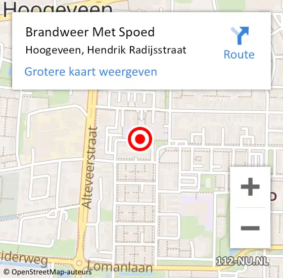 Locatie op kaart van de 112 melding: Brandweer Met Spoed Naar Hoogeveen, Hendrik Radijsstraat op 13 oktober 2015 16:28