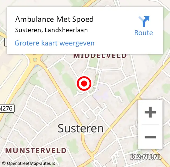 Locatie op kaart van de 112 melding: Ambulance Met Spoed Naar Susteren, Landsheerlaan op 13 oktober 2015 16:41