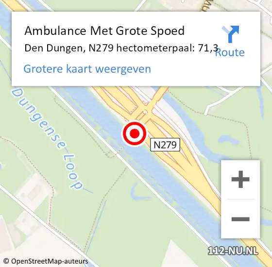 Locatie op kaart van de 112 melding: Ambulance Met Grote Spoed Naar Den Dungen, N279 hectometerpaal: 71,3 op 13 oktober 2015 16:57