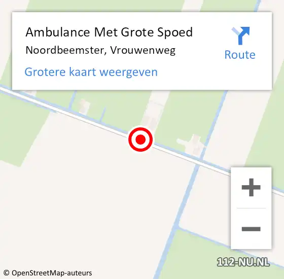 Locatie op kaart van de 112 melding: Ambulance Met Grote Spoed Naar Noordbeemster, Vrouwenweg op 13 oktober 2015 18:13