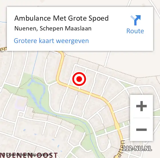 Locatie op kaart van de 112 melding: Ambulance Met Grote Spoed Naar Nuenen, Schepen Maaslaan op 13 oktober 2015 18:25