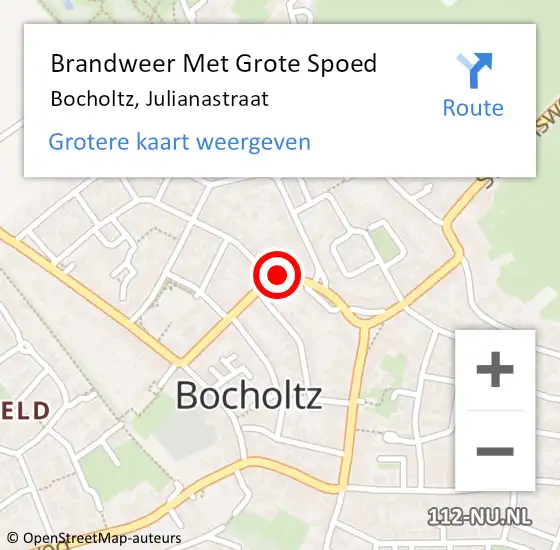 Locatie op kaart van de 112 melding: Brandweer Met Grote Spoed Naar Bocholtz, Julianastraat op 13 oktober 2015 18:52