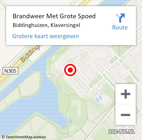 Locatie op kaart van de 112 melding: Brandweer Met Grote Spoed Naar Biddinghuizen, Klaversingel op 13 oktober 2015 19:05