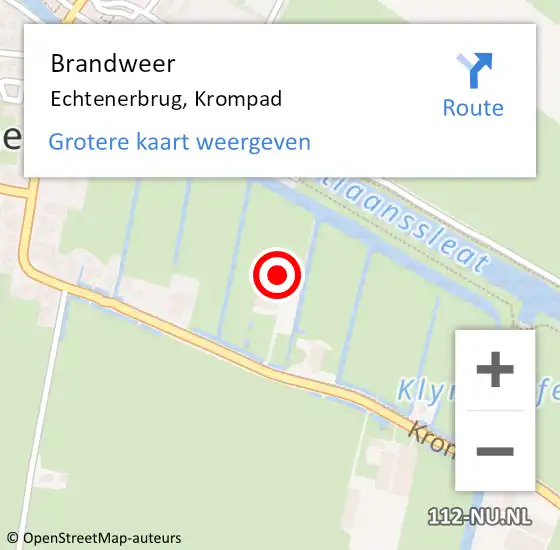 Locatie op kaart van de 112 melding: Brandweer Echtenerbrug, Krompad op 13 oktober 2015 19:21