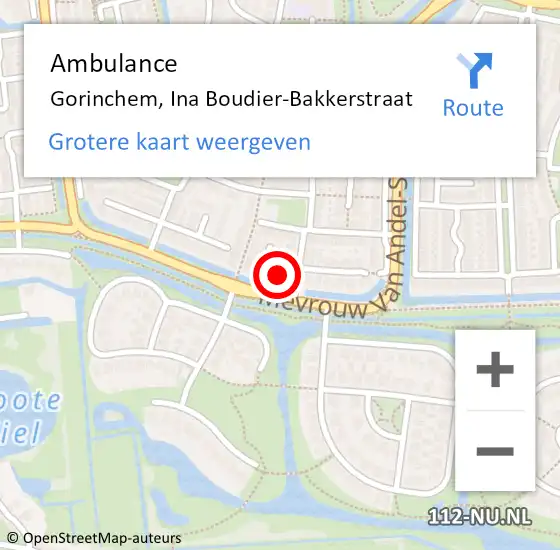 Locatie op kaart van de 112 melding: Ambulance Gorinchem, Ina Boudier-Bakkerstraat op 13 oktober 2015 19:43