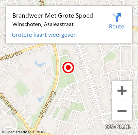Locatie op kaart van de 112 melding: Brandweer Met Grote Spoed Naar Winschoten, Azaleastraat op 13 oktober 2015 20:41