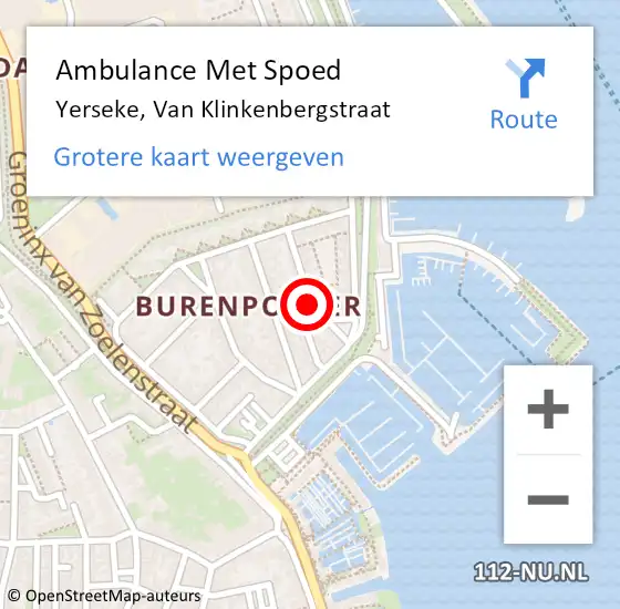 Locatie op kaart van de 112 melding: Ambulance Met Spoed Naar Yerseke, Van Klinkenbergstraat op 13 oktober 2015 23:31