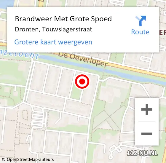 Locatie op kaart van de 112 melding: Brandweer Met Grote Spoed Naar Dronten, Touwslagerstraat op 23 november 2013 15:40