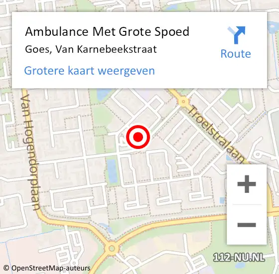 Locatie op kaart van de 112 melding: Ambulance Met Grote Spoed Naar Goes, Van Karnebeekstraat op 14 oktober 2015 02:05