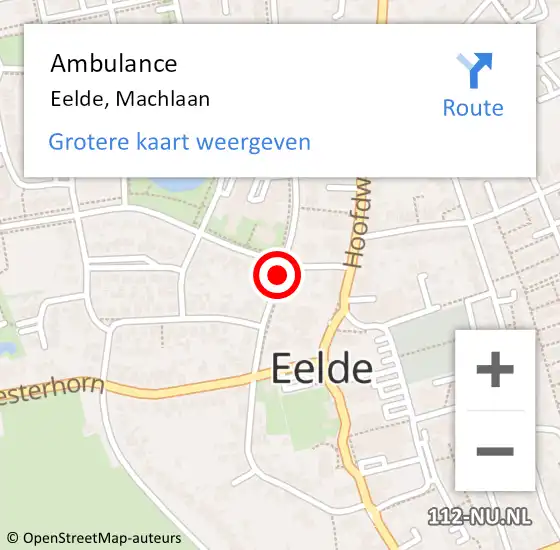 Locatie op kaart van de 112 melding: Ambulance Eelde, Machlaan op 14 oktober 2015 05:30