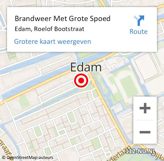 Locatie op kaart van de 112 melding: Brandweer Met Grote Spoed Naar Edam, Roelof Bootstraat op 14 oktober 2015 05:51