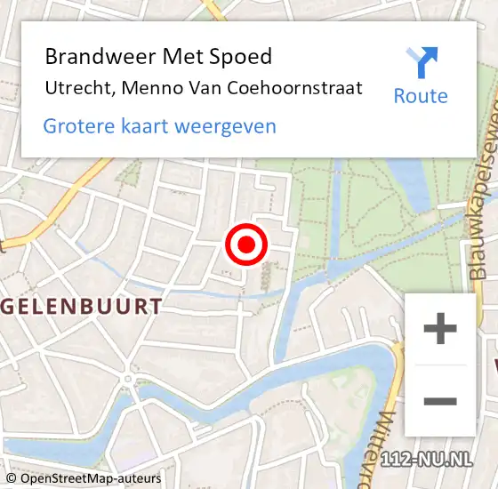 Locatie op kaart van de 112 melding: Brandweer Met Spoed Naar Utrecht, Menno Van Coehoornstraat op 14 oktober 2015 07:05