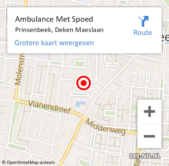 Locatie op kaart van de 112 melding: Ambulance Met Spoed Naar Prinsenbeek, Deken Maeslaan op 14 oktober 2015 09:14