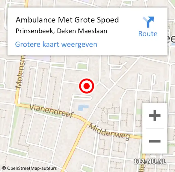 Locatie op kaart van de 112 melding: Ambulance Met Grote Spoed Naar Prinsenbeek, Deken Maeslaan op 14 oktober 2015 09:18