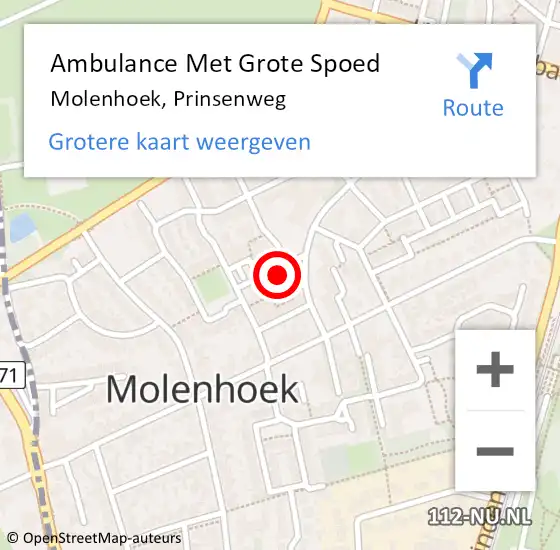 Locatie op kaart van de 112 melding: Ambulance Met Grote Spoed Naar Molenhoek, Prinsenweg op 14 oktober 2015 10:39