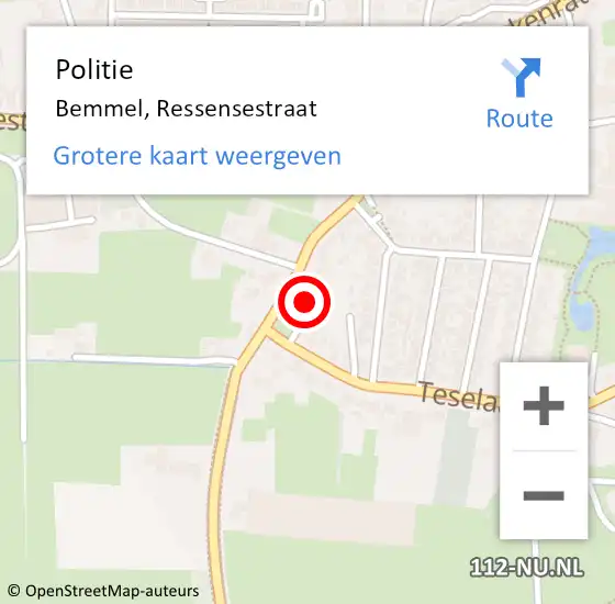 Locatie op kaart van de 112 melding: Politie Bemmel, Ressensestraat op 14 oktober 2015 12:59