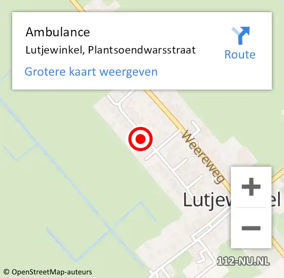 Locatie op kaart van de 112 melding: Ambulance Lutjewinkel, Plantsoendwarsstraat op 14 oktober 2015 16:05