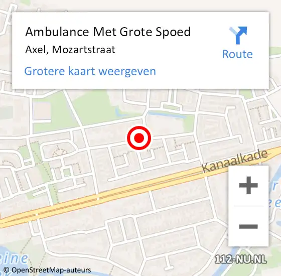 Locatie op kaart van de 112 melding: Ambulance Met Grote Spoed Naar Axel, Mozartstraat op 14 oktober 2015 16:22