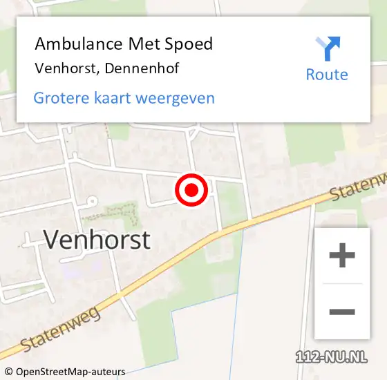 Locatie op kaart van de 112 melding: Ambulance Met Spoed Naar Venhorst, Dennenhof op 14 oktober 2015 19:05