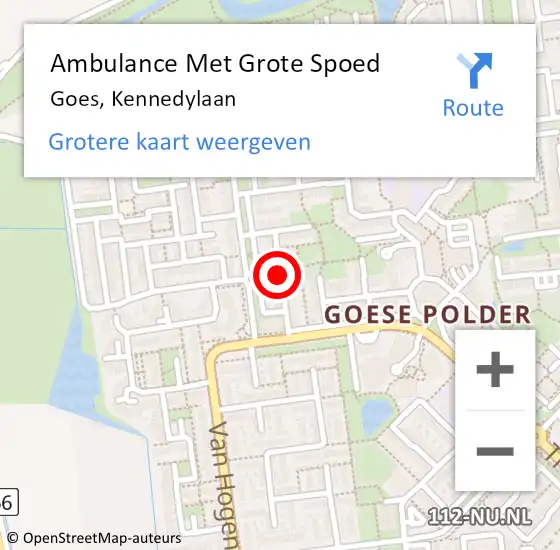 Locatie op kaart van de 112 melding: Ambulance Met Grote Spoed Naar Goes, Kennedylaan op 14 oktober 2015 22:08