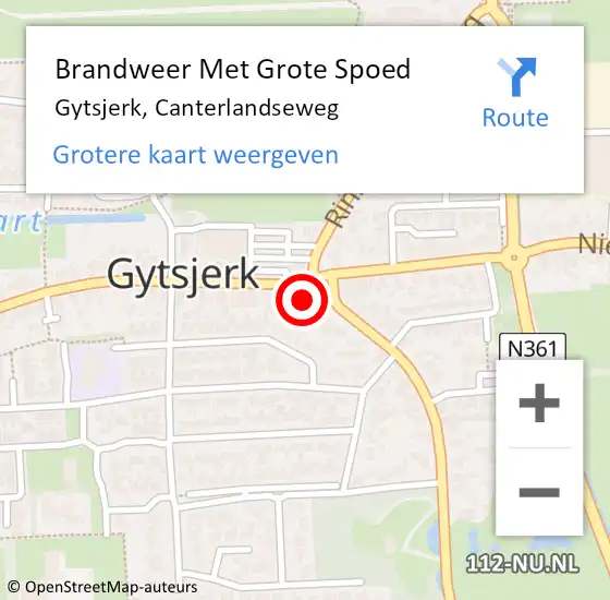 Locatie op kaart van de 112 melding: Brandweer Met Grote Spoed Naar Gytsjerk, Canterlandseweg op 14 oktober 2015 23:27