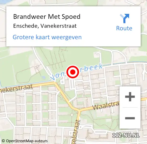 Locatie op kaart van de 112 melding: Brandweer Met Spoed Naar Enschede, Vanekerstraat op 15 oktober 2015 05:14