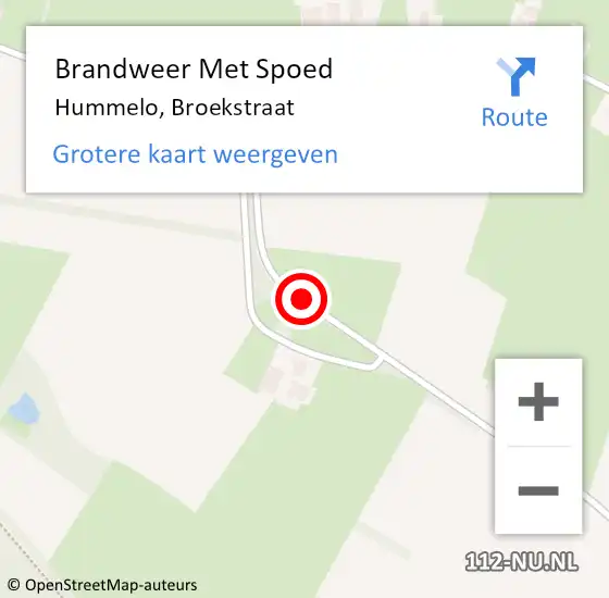 Locatie op kaart van de 112 melding: Brandweer Met Spoed Naar Hummelo, Broekstraat op 15 oktober 2015 07:49