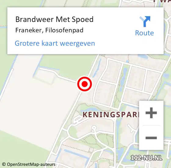 Locatie op kaart van de 112 melding: Brandweer Met Spoed Naar Franeker, Filosofenpad op 15 oktober 2015 07:56